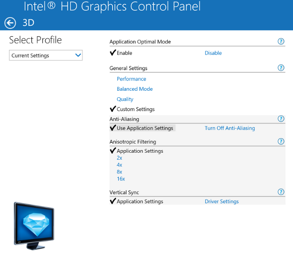 Intel graphics control panel
