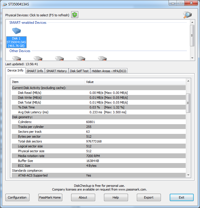 kaskade modul Bore PassMark DiskCheckup - SMART hard drive monitoring utility