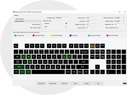 Test desktop and laptop computer keyboards