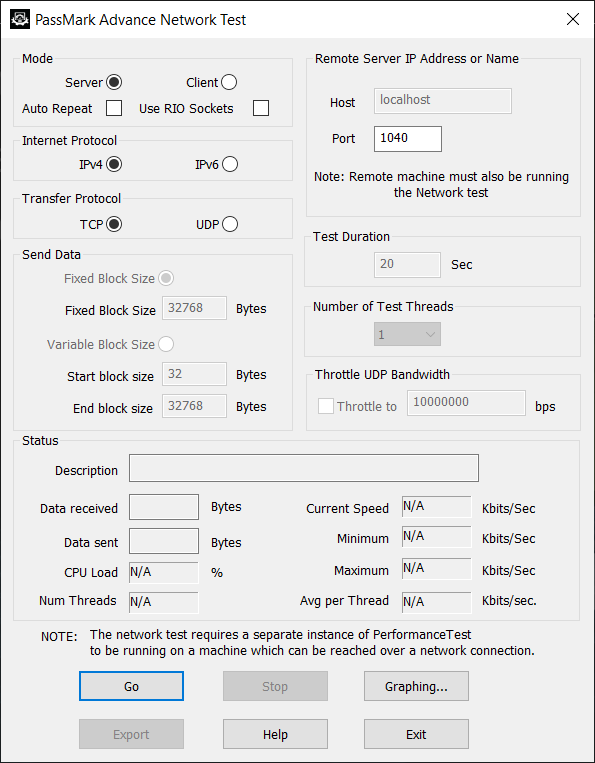 Network TCP/IP benchmark screen shot