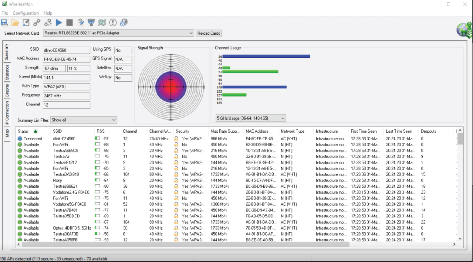 PassMark WirelessMon - Wireless 802.11 WiFi monitoring software